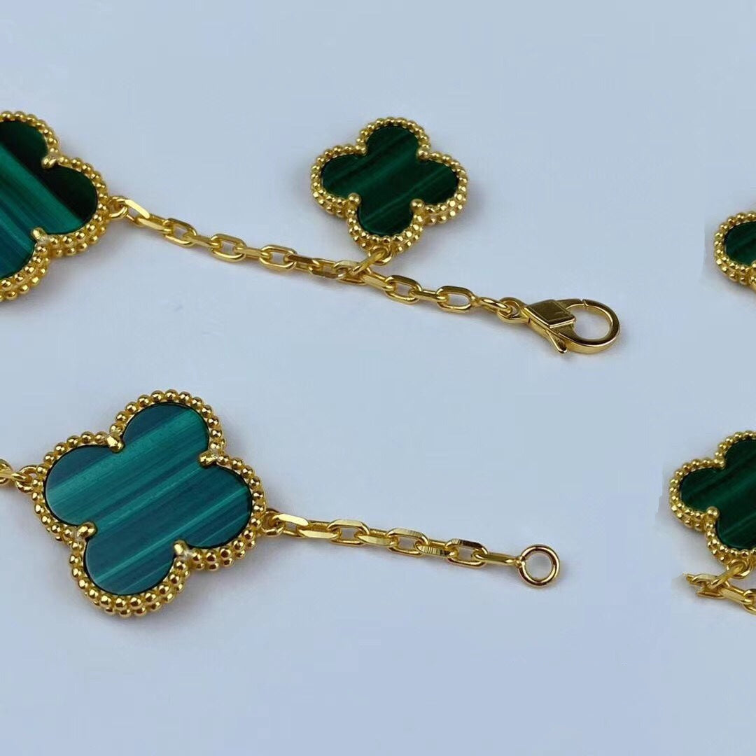 [Charm Aries Jewelry]MAGIC CLOVER MALACHITE GOLD BRACELET 5 MOTIFS