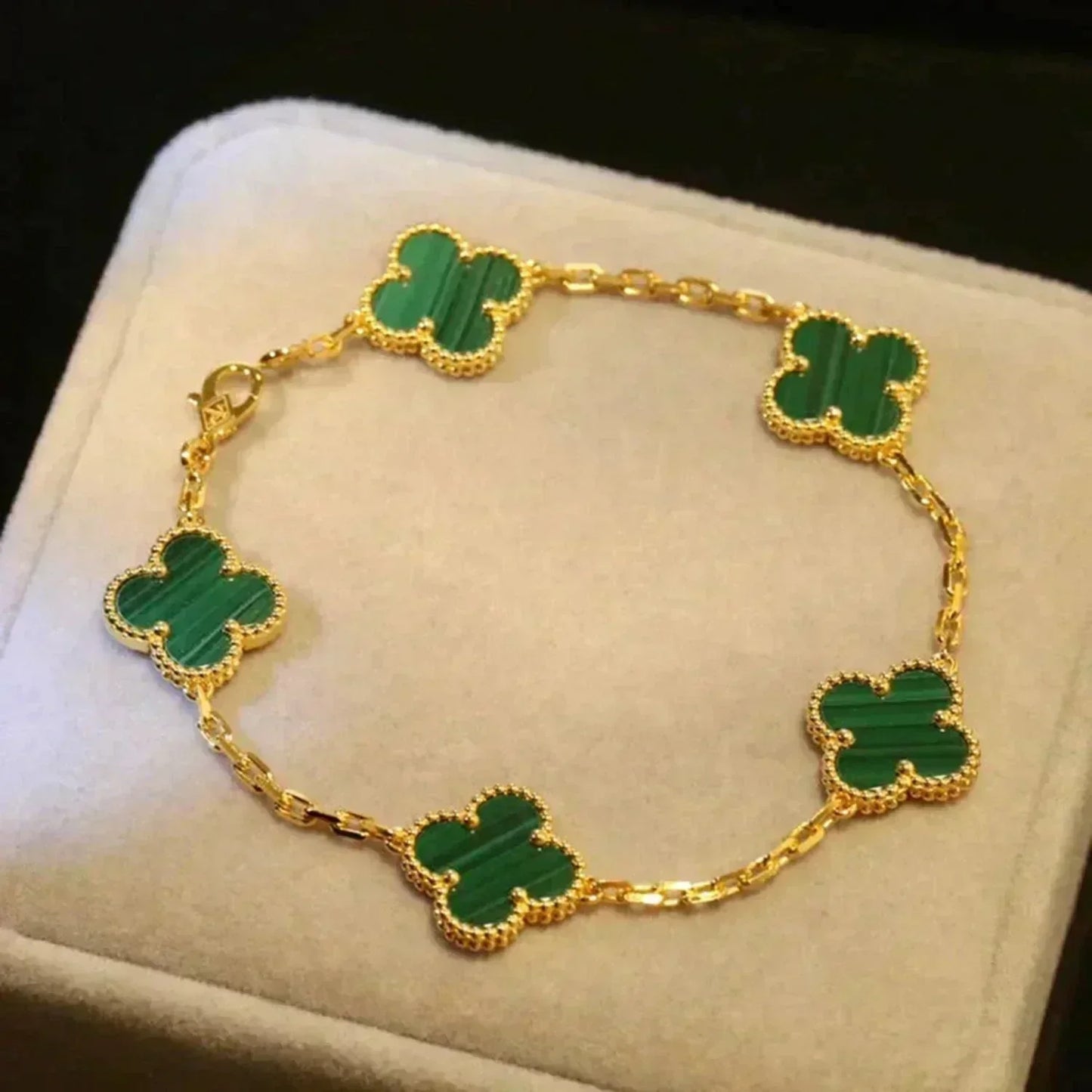 [Charm Aries Jewelry]CLOVER 5 MOTIFS MALACHITE BRACELET