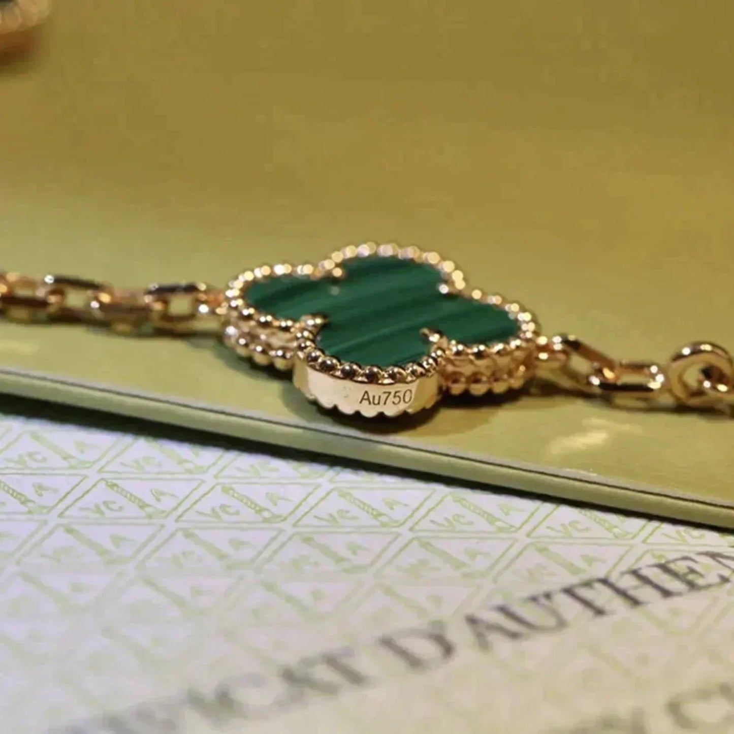 [Charm Aries Jewelry]CLOVER 5 MOTIFS MALACHITE BRACELET