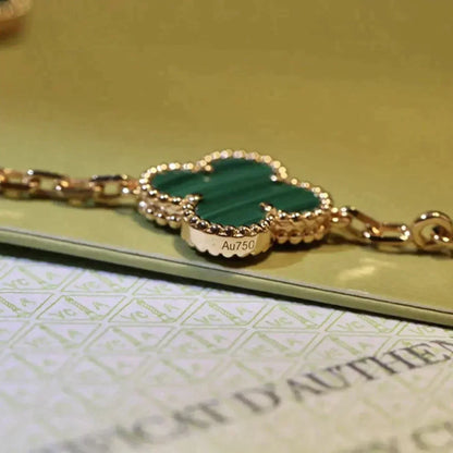 [Charm Aries Jewelry]CLOVER 5 MOTIFS MALACHITE BRACELET