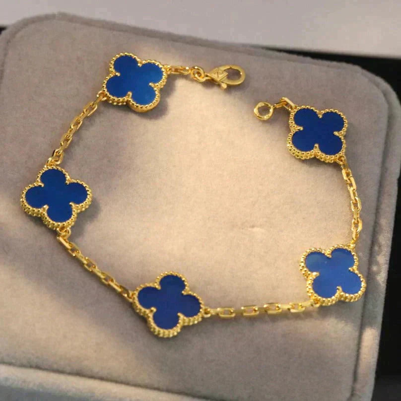 [Charm Aries Jewelry]CLOVER 5 MOTIFS BLUE AGATE BRACELET