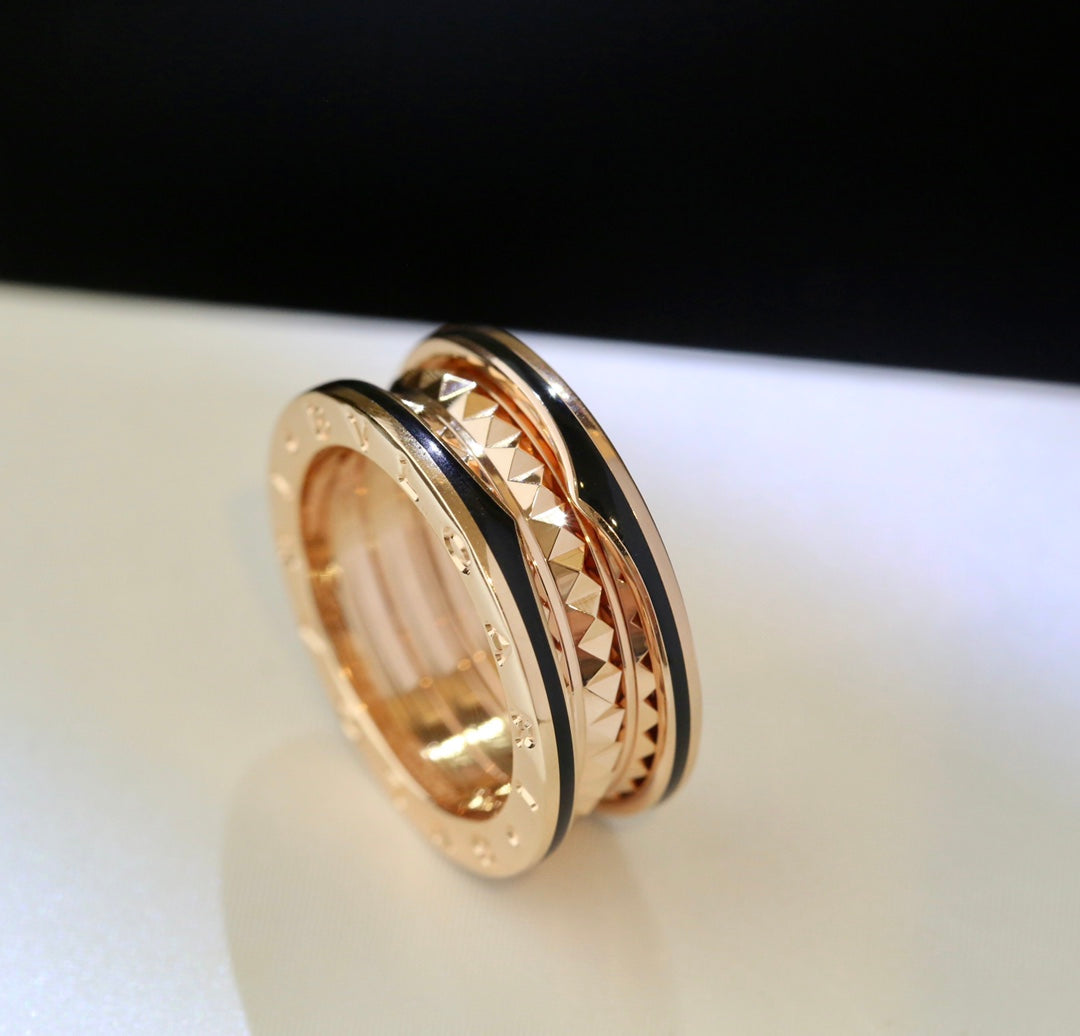 [Charm Aries Jewelry]ZERO 1 PINK GOLD BLACK CERAMIC RING