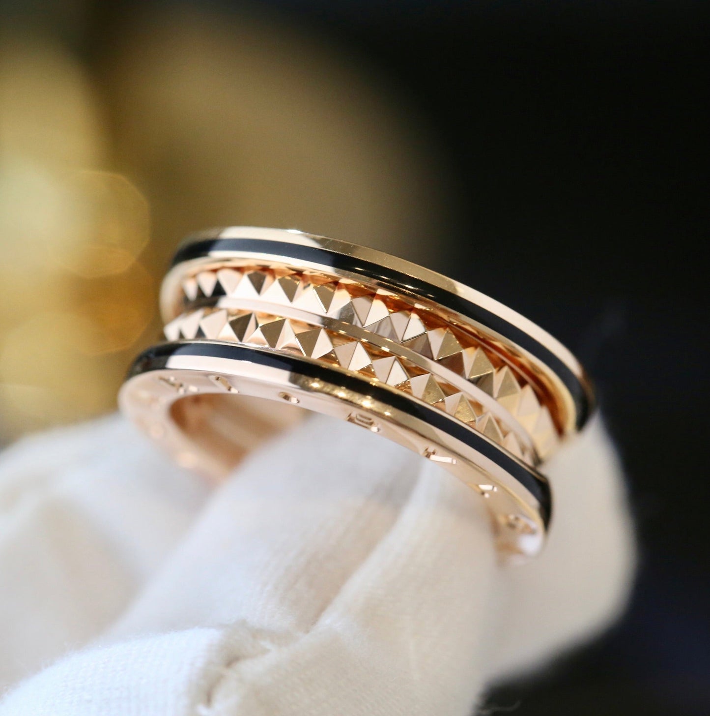 [Charm Aries Jewelry]ZERO 1 PINK GOLD BLACK CERAMIC RING
