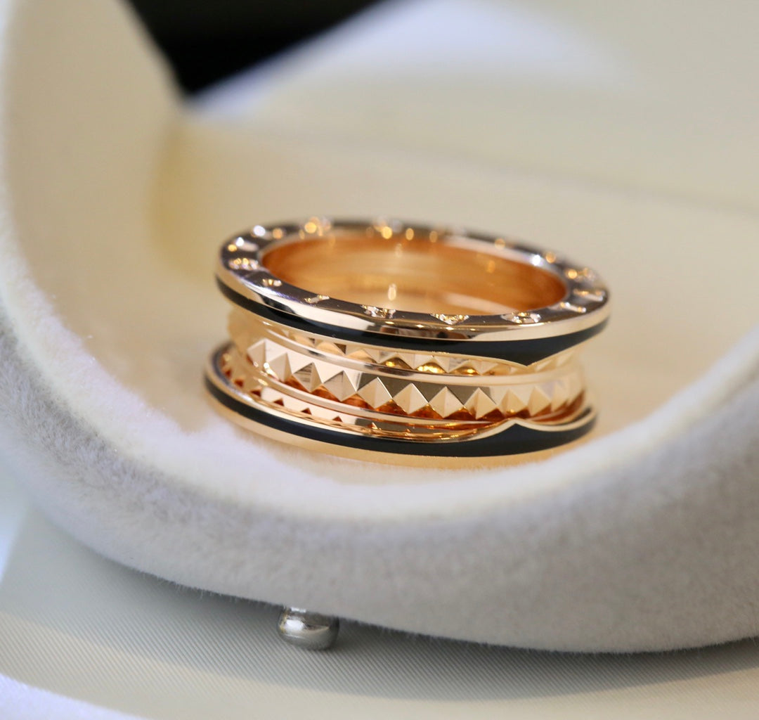 [Charm Aries Jewelry]ZERO 1 PINK GOLD BLACK CERAMIC RING