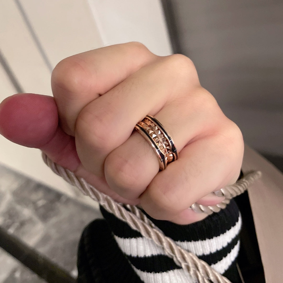 [Charm Aries Jewelry]ZERO 1 PINK GOLD BLACK CERAMIC RING