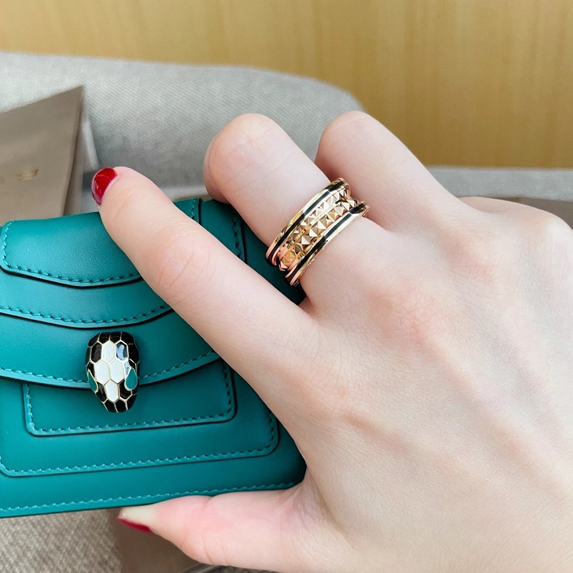 [Charm Aries Jewelry]ZERO 1 PINK GOLD BLACK CERAMIC RING
