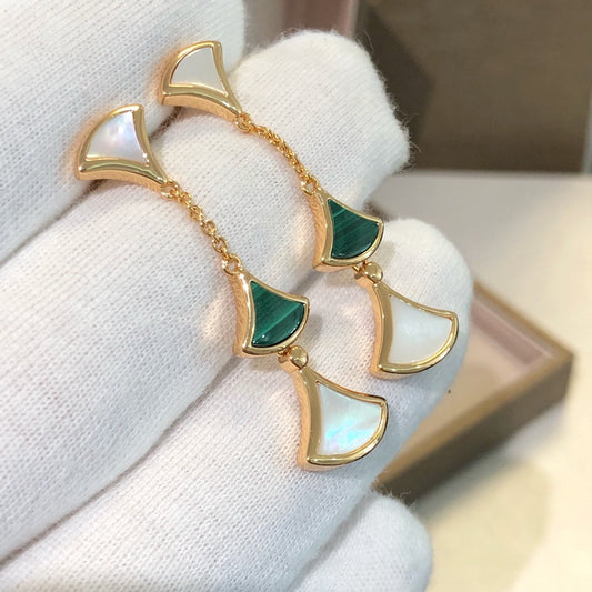 [Charm Aries Jewelry]DREAM EARRINGS 3 MOTIFS MALACHITE MOP PINK GOLD