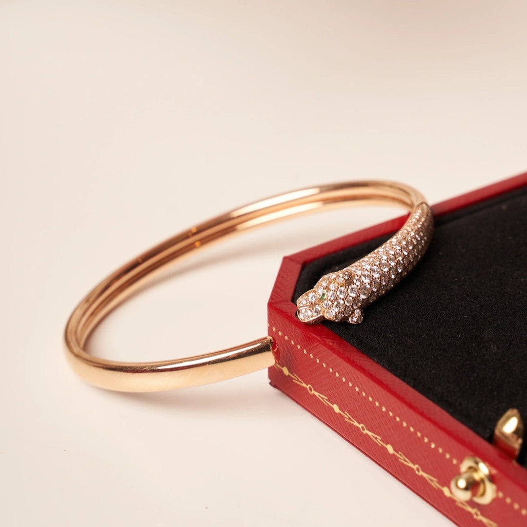 [Charm Aries Jewelry]PANTHERE ROSE GOLD DIAMOND OPEN BRACELET