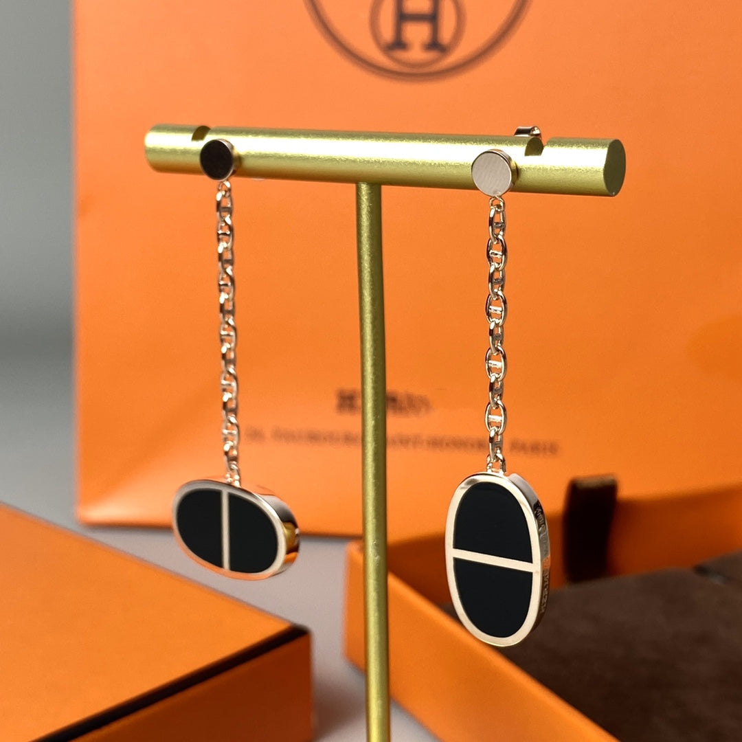 [Charm Aries Jewelry]CHAINE VERSO BLACK CERAMIC EARRINGS
