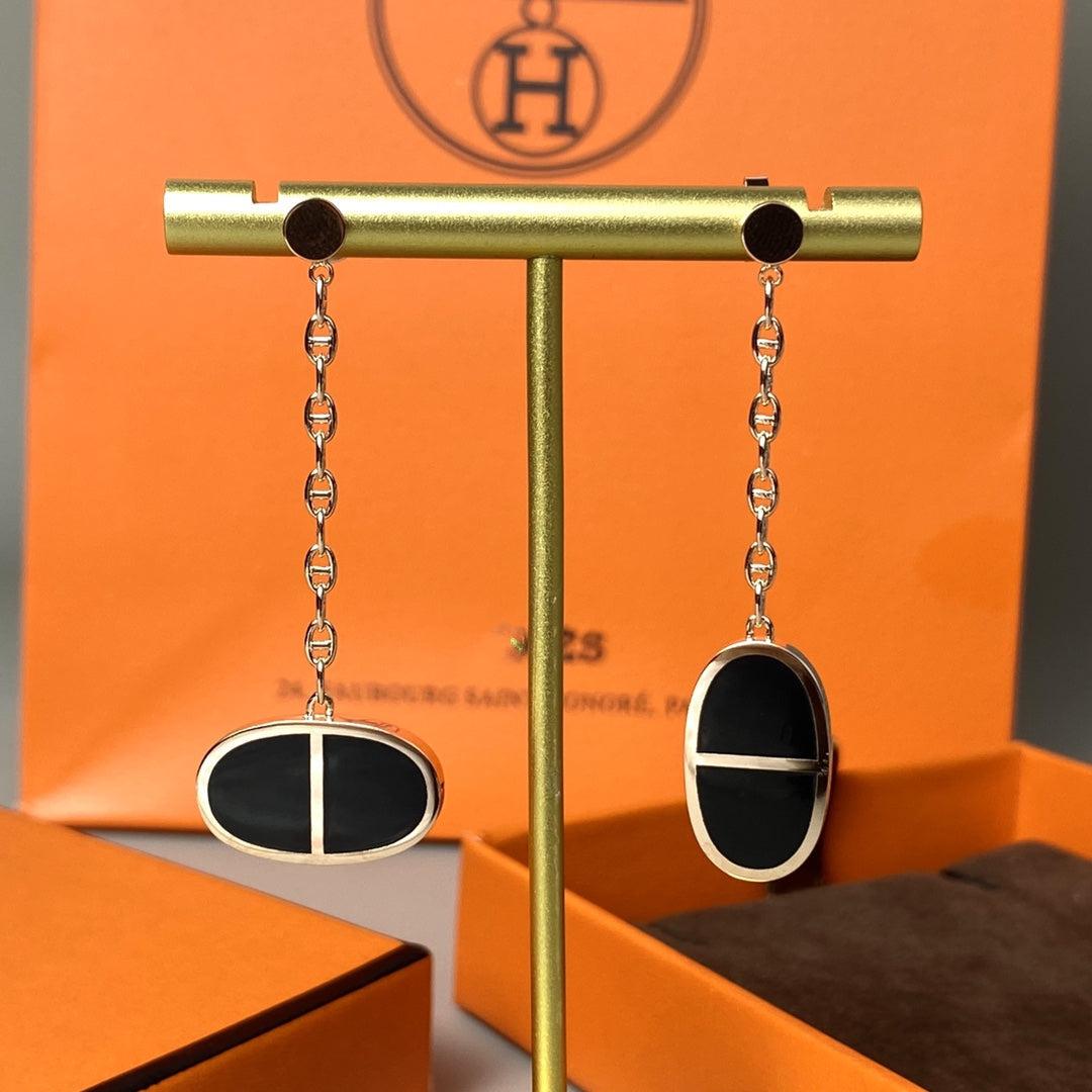 [Charm Aries Jewelry]CHAINE VERSO BLACK CERAMIC EARRINGS