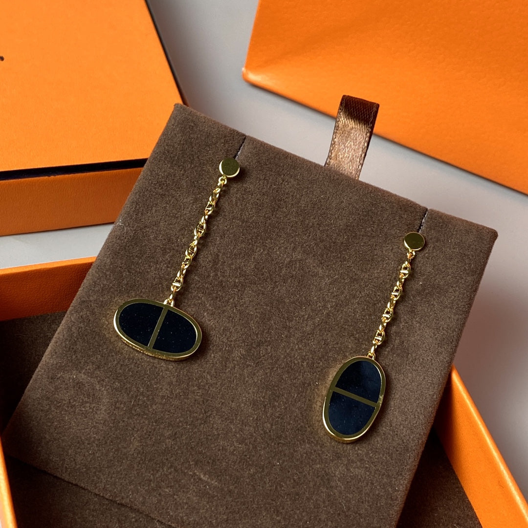 [Charm Aries Jewelry]CHAINE VERSO BLACK CERAMIC EARRINGS