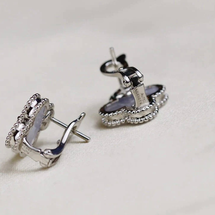 [Charm Aries Jewelry]CLOVER MEDIUM 1 MOTIFS  WHITE MOP EARRINGS SILVER