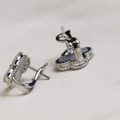 [Charm Aries Jewelry]CLOVER MEDIUM 1 MOTIFS  WHITE MOP EARRINGS SILVER