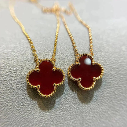 [Charm Aries Jewelry]CLOVER 15MM CARNELIAN SINGLE FLOWER NECKLACE