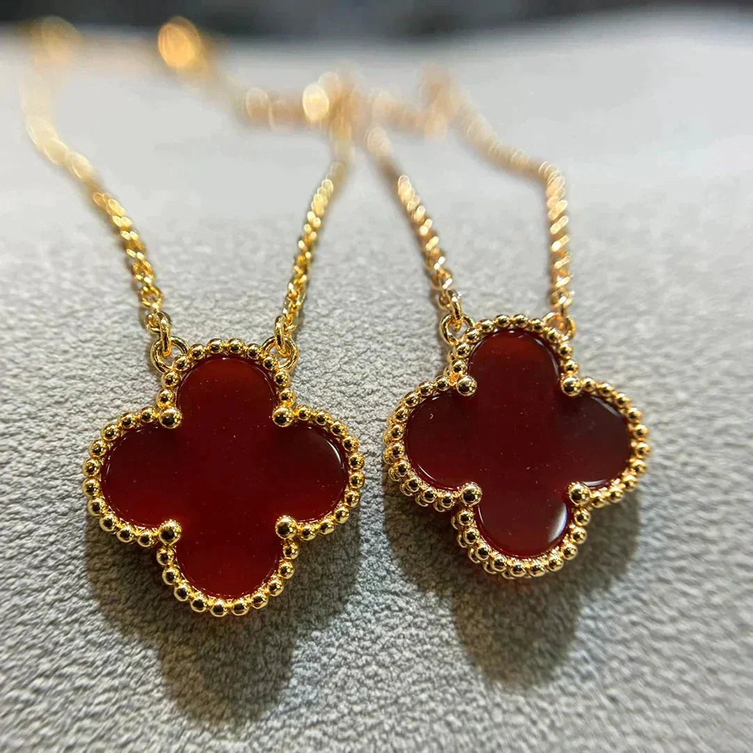 [Charm Aries Jewelry]CLOVER 15MM CARNELIAN SINGLE FLOWER NECKLACE
