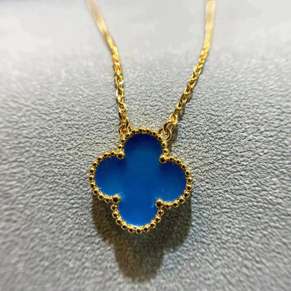[Charm Aries Jewelry]CLOVER 15MM BLUE AGATE NECKLACE