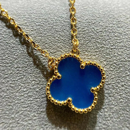 [Charm Aries Jewelry]CLOVER 15MM BLUE AGATE NECKLACE