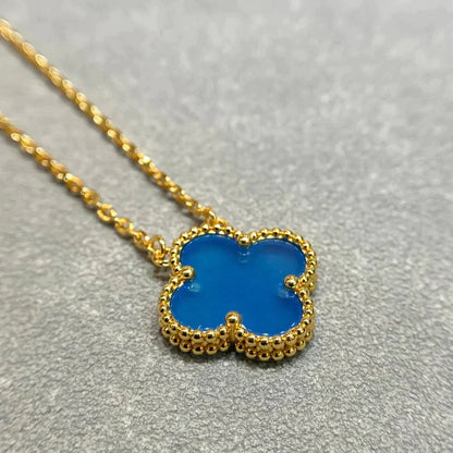 [Charm Aries Jewelry]CLOVER 15MM BLUE AGATE NECKLACE