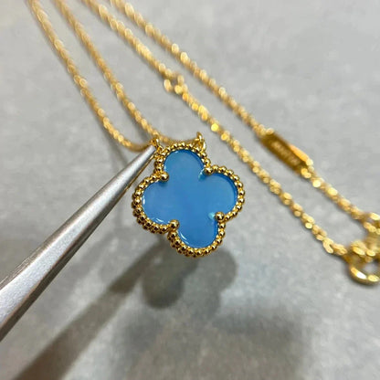 [Charm Aries Jewelry]CLOVER 15MM BLUE AGATE NECKLACE
