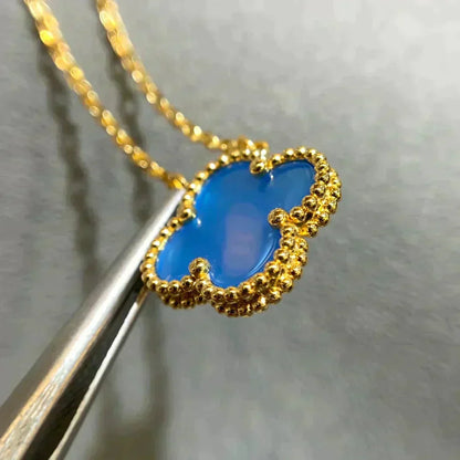 [Charm Aries Jewelry]CLOVER 15MM BLUE AGATE NECKLACE