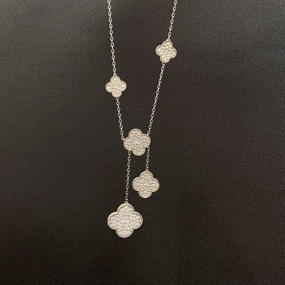 [Charm Aries Jewelry]CLOVER 5 MOTIFS SILVER DIAMONDS NECKLACE
