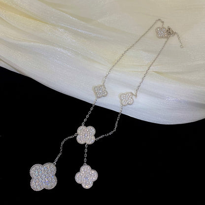 [Charm Aries Jewelry]CLOVER 5 MOTIFS SILVER DIAMONDS NECKLACE