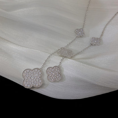 [Charm Aries Jewelry]CLOVER 5 MOTIFS SILVER DIAMONDS NECKLACE