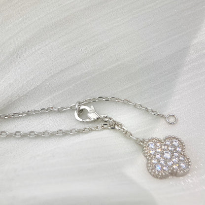 [Charm Aries Jewelry]CLOVER 5 MOTIFS SILVER DIAMONDS NECKLACE
