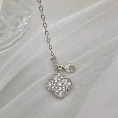 [Charm Aries Jewelry]CLOVER 5 MOTIFS SILVER DIAMONDS NECKLACE