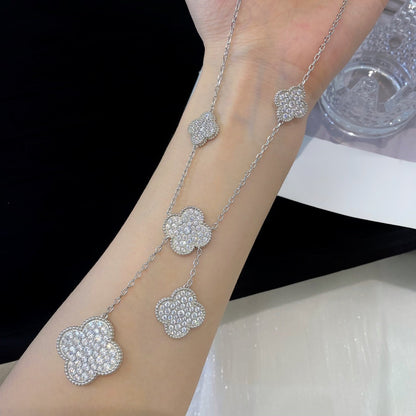 [Charm Aries Jewelry]CLOVER 5 MOTIFS SILVER DIAMONDS NECKLACE