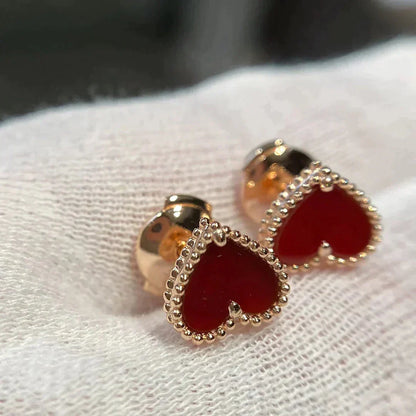 [Charm Aries Jewelry]HEART CARNELIAN STUD EARRINGS