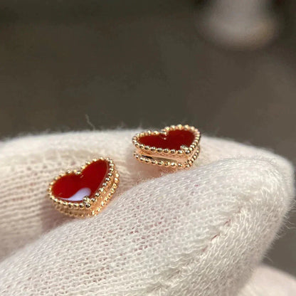 [Charm Aries Jewelry]HEART CARNELIAN STUD EARRINGS