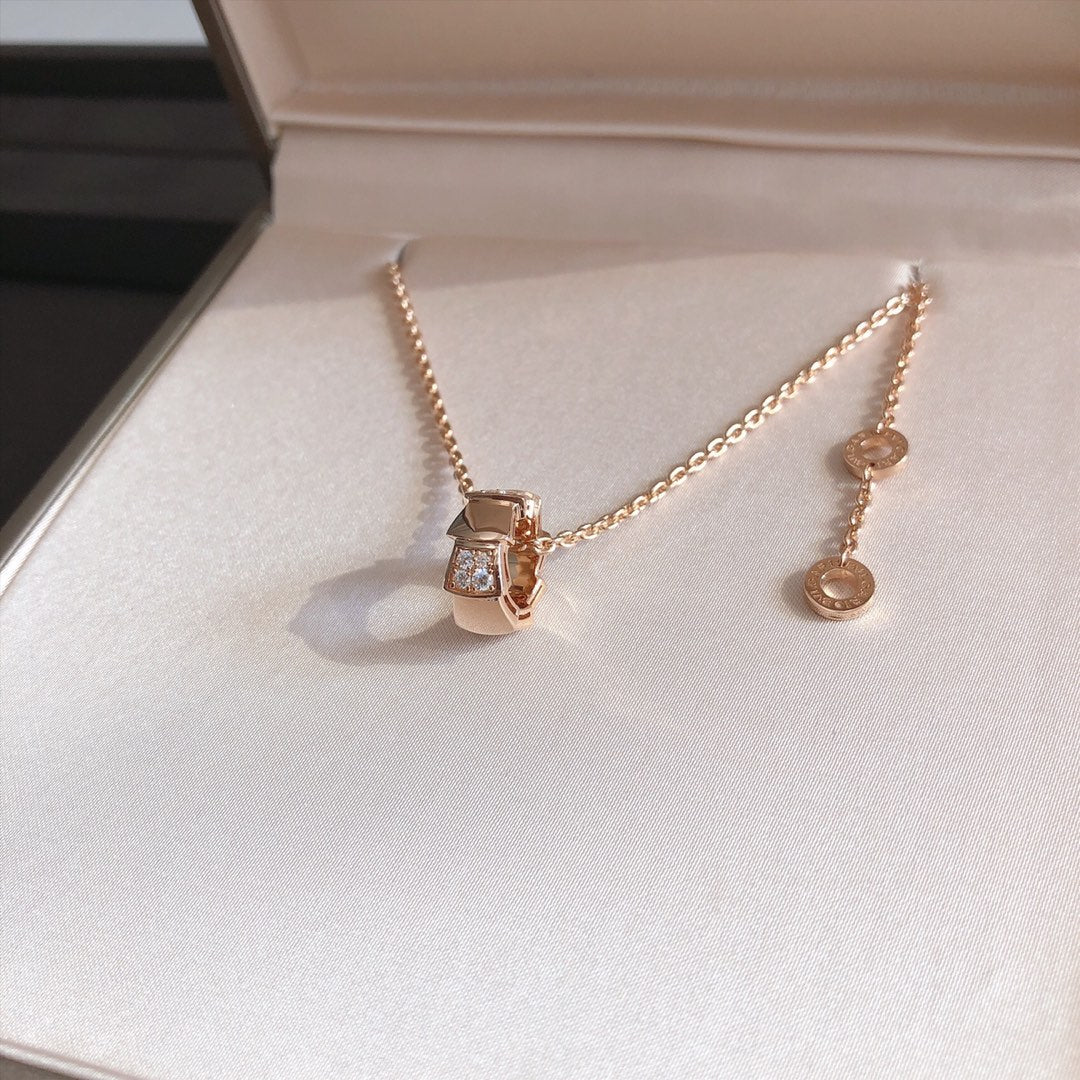 [Charm Aries Jewelry]SERPENTI PEDANT DIAMOND PINK GOLD NECKLACE