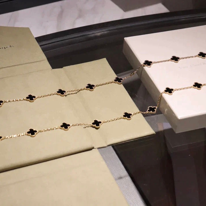 [Charm Aries Jewelry]CLOVER 20 MOTIFS ONYX NECKLACE
