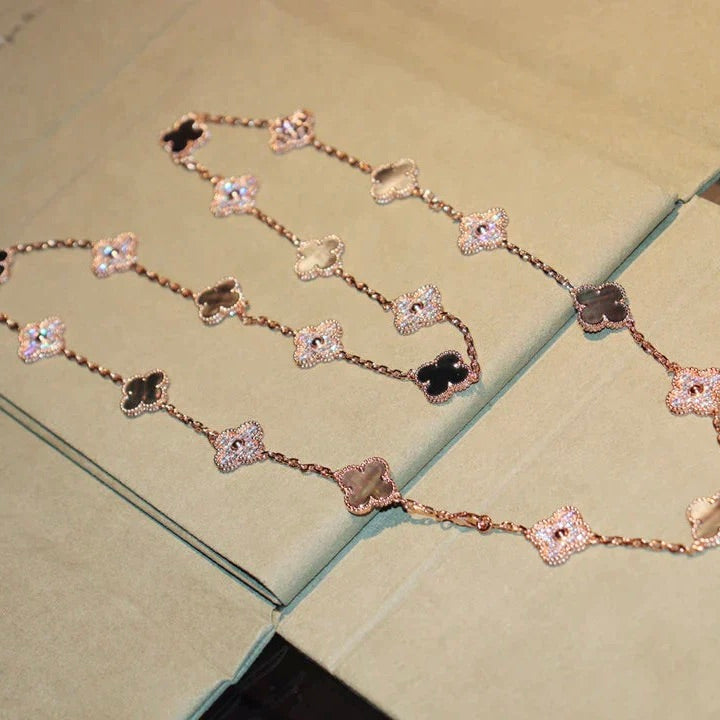 [Charm Aries Jewelry]CLOVER 20 MOTIFS DARK MOP DIAMOND  NECKLACE