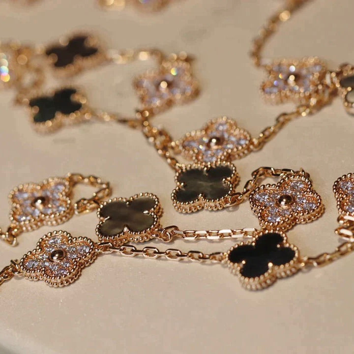 [Charm Aries Jewelry]CLOVER 20 MOTIFS DARK MOP DIAMOND  NECKLACE