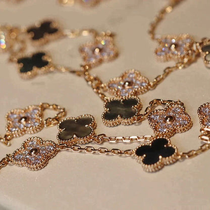 [Charm Aries Jewelry]CLOVER 20 MOTIFS DARK MOP DIAMOND  NECKLACE