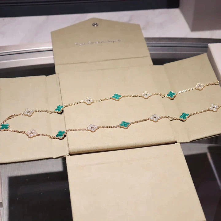 [Charm Aries Jewelry]CLOVER 20 MOTIFS MALACHITE DIAMOND NECKLACE