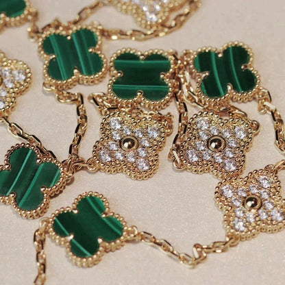 [Charm Aries Jewelry]CLOVER 20 MOTIFS MALACHITE DIAMOND NECKLACE