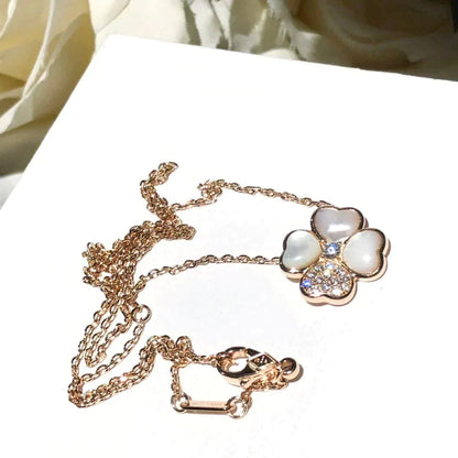 [Charm Aries Jewelry]CLOVER MOP DIAMOND ROSE GOLD NECKLACE