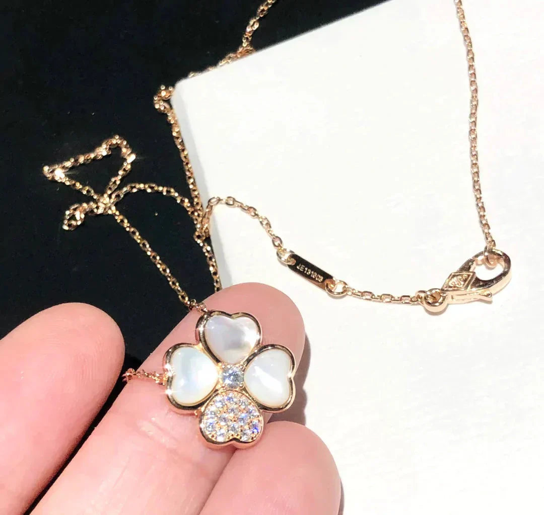[Charm Aries Jewelry]CLOVER MOP DIAMOND ROSE GOLD NECKLACE