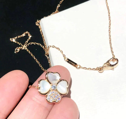 [Charm Aries Jewelry]CLOVER MOP DIAMOND ROSE GOLD NECKLACE