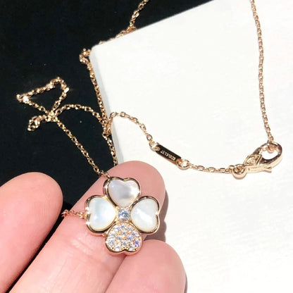 [Charm Aries Jewelry]CLOVER MOP DIAMOND ROSE GOLD NECKLACE