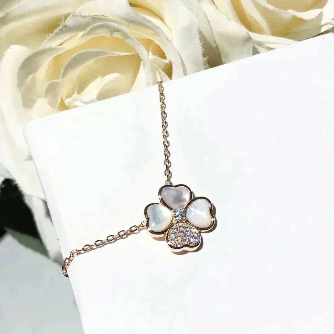 [Charm Aries Jewelry]CLOVER MOP DIAMOND ROSE GOLD NECKLACE