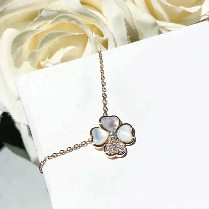 [Charm Aries Jewelry]CLOVER MOP DIAMOND ROSE GOLD NECKLACE