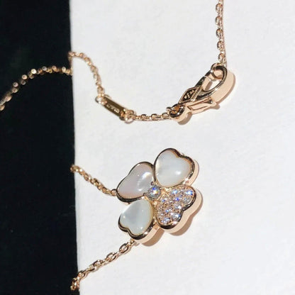 [Charm Aries Jewelry]CLOVER MOP DIAMOND ROSE GOLD NECKLACE