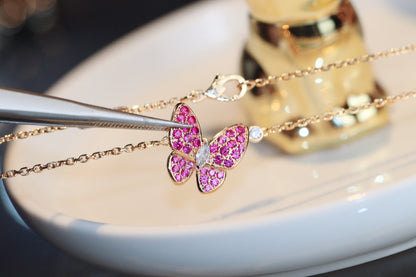 [Charm Aries Jewelry]BUTTERFLY RED DIAMOND ROSE GOLD NECKLACE