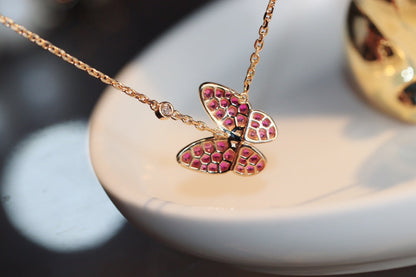 [Charm Aries Jewelry]BUTTERFLY RED DIAMOND ROSE GOLD NECKLACE