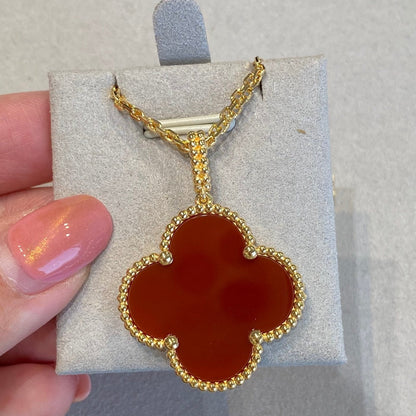 [Charm Aries Jewelry]CLOVER 25MM NECKLACE GOLD CARNELIAN