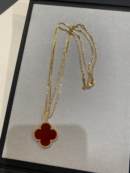 [Charm Aries Jewelry]CLOVER 25MM NECKLACE GOLD CARNELIAN